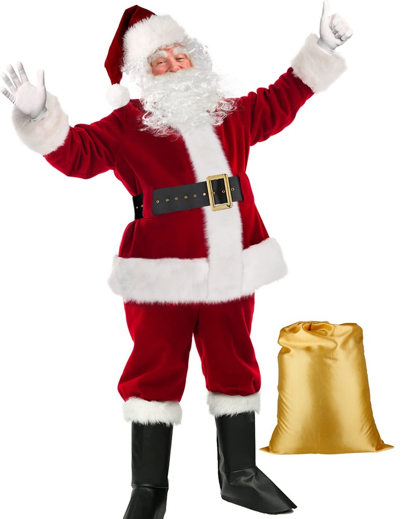 PrettyQueen Santa Suit Santa Claus Costume for Men Adults Deluxe Velvet Christmas Costume with Beard - Image 2